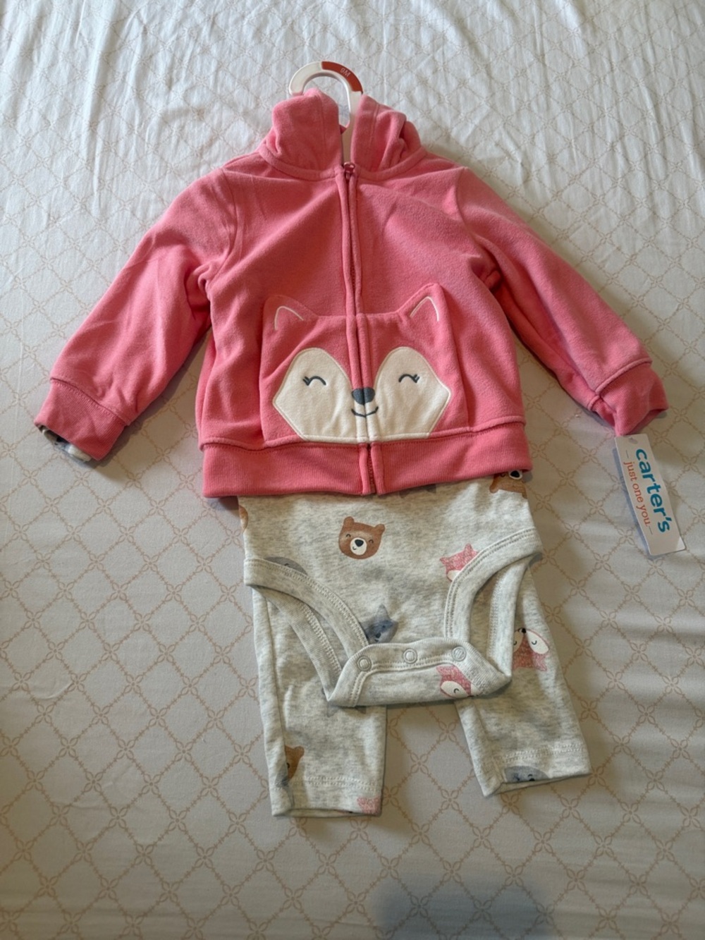 Carter's Pink Fox Zip Hoodie with Gray Animal Print Bodysuit Set